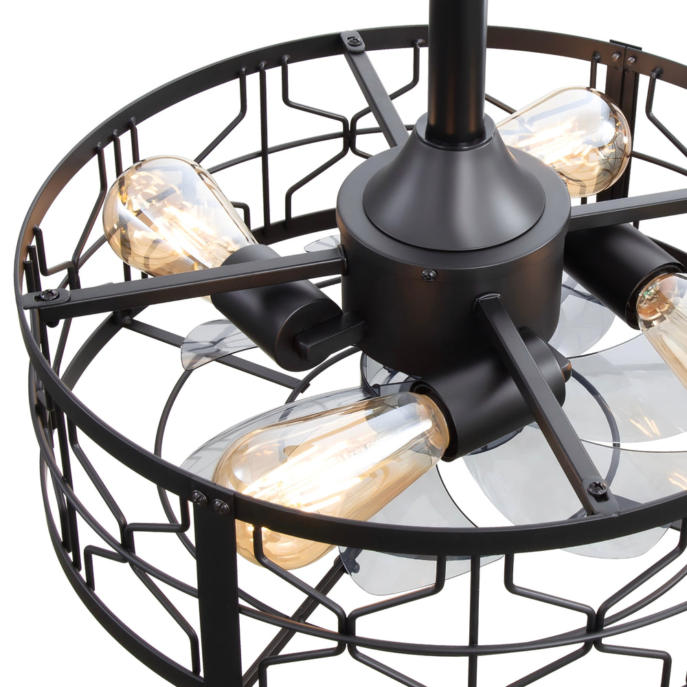 16.5-inch Black Enclosed Caged Ceiling Fan with Remote Light(7-blade)