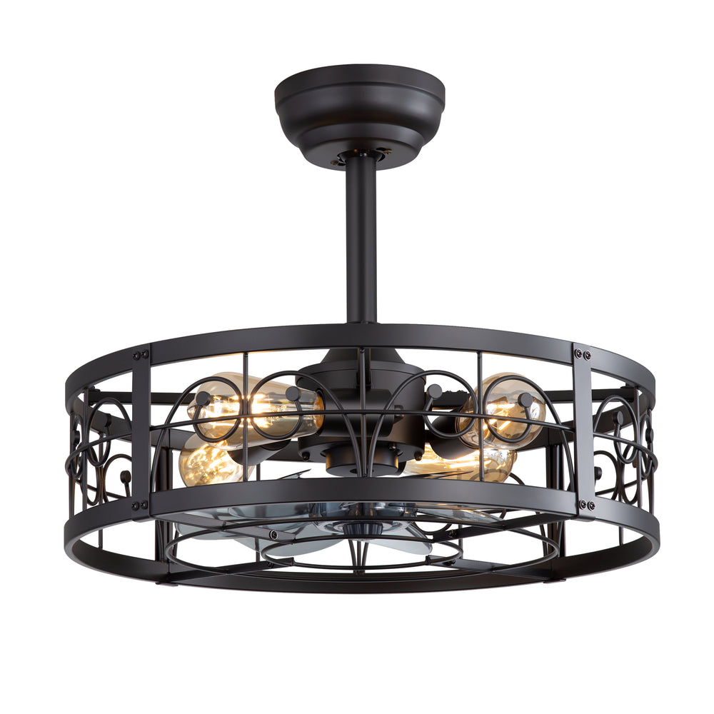 Coris 20-Inch Matte Black Caged Ceiling Fan With Light