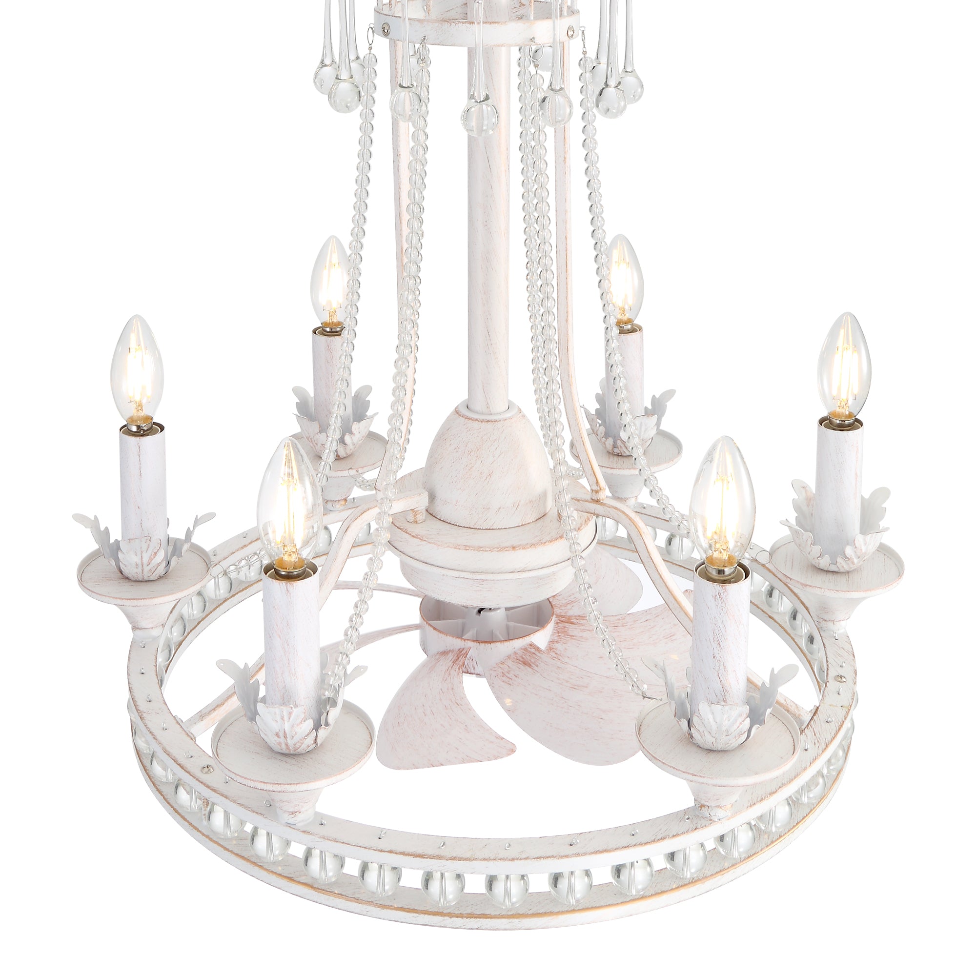 22-Inch Distressed White Crystal Chandelier Ceiling Fan with Light