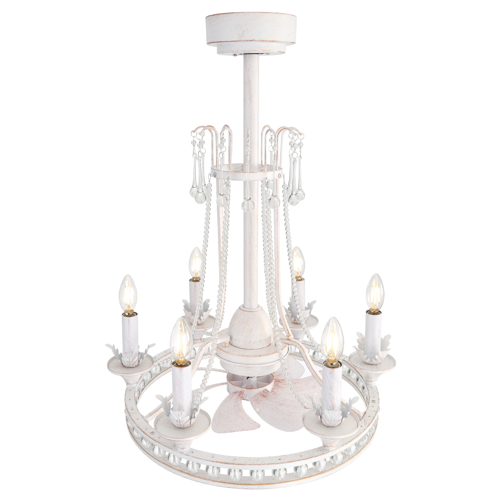 22-Inch Distressed White Crystal Chandelier Ceiling Fan with Light
