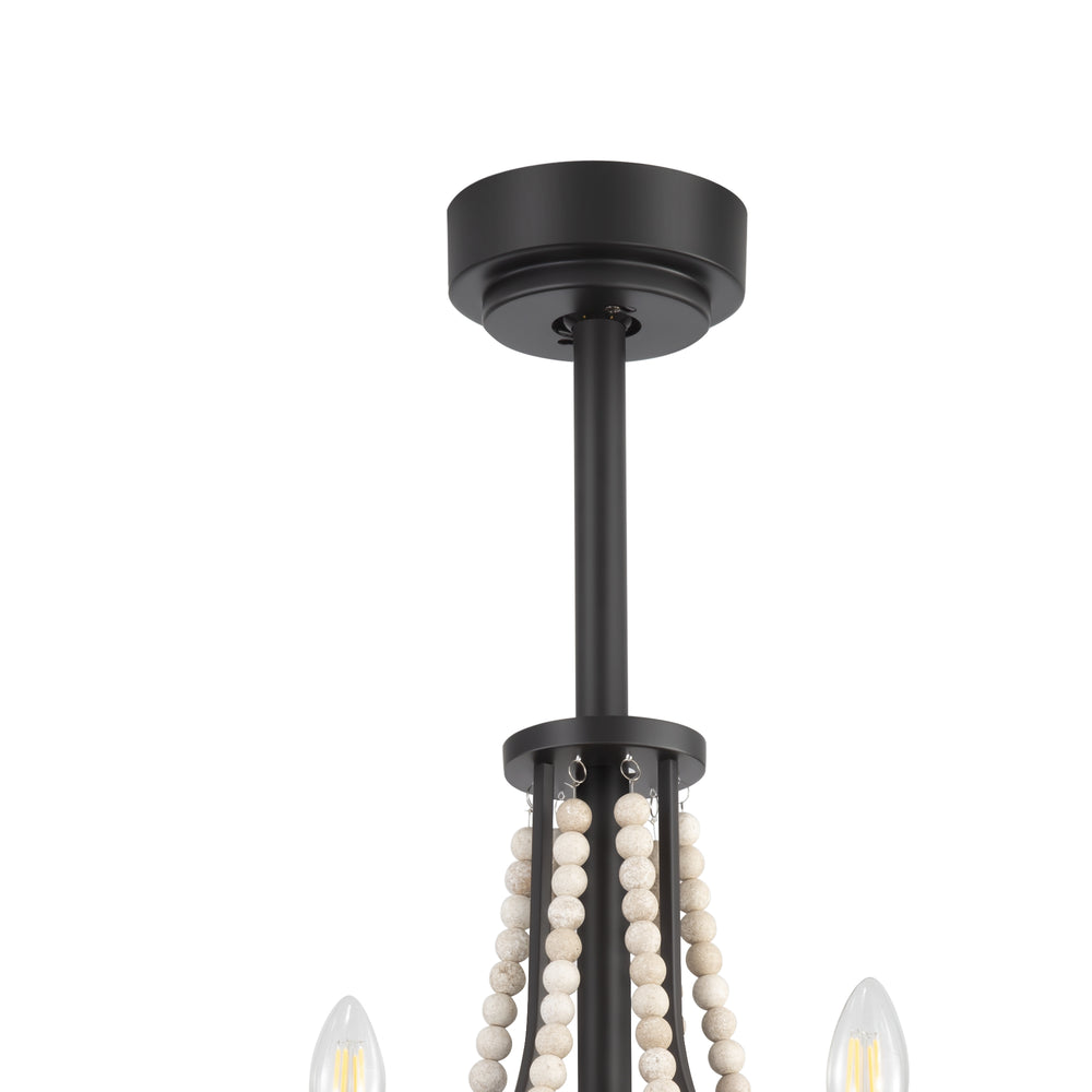 22-Inch Farmhouse Chandelier Ceiling Fan with Light and Remote – 7 ABS Blades for Powerful Airflow, Black Metal Frame with Wood Accents & Decorative Beads, Reversible DC Motor, 6-Light E12  Bulb Base, Forward/Reverse Airflow, Timer Function