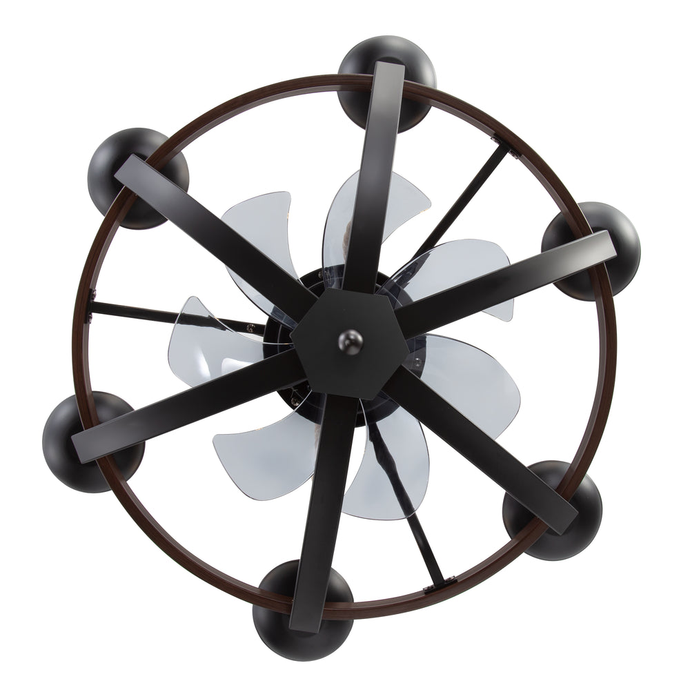 22-Inch Farmhouse Chandelier Ceiling Fan with Light and Remote – 7 ABS Blades for Powerful Airflow, Black Metal Frame with Wood Accents & Decorative Beads, Reversible DC Motor, 6-Light E12  Bulb Base, Forward/Reverse Airflow, Timer Function
