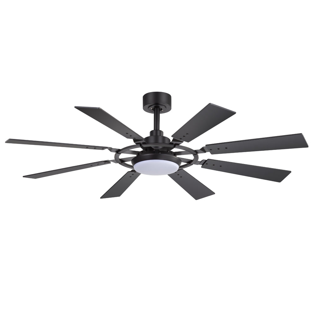 52-inch Modern Ceiling Fan with 8 Reversible Blades, 22W LED Light, Quiet DC Motor, 3 Color Temps, Remote Control, 4"and 8" Downrods Included