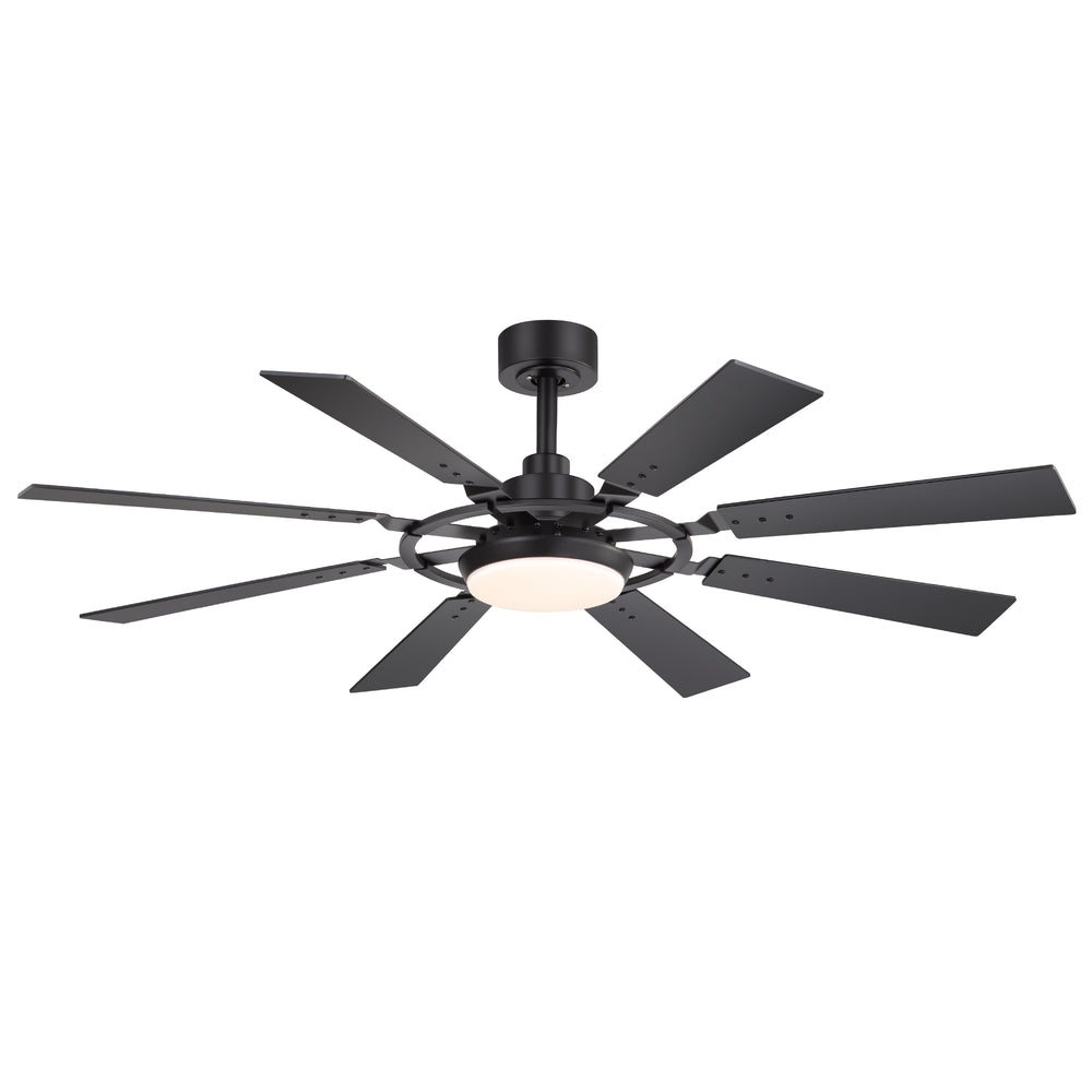 52-inch Modern Ceiling Fan with 8 Reversible Blades, 22W LED Light, Quiet DC Motor, 3 Color Temps, Remote Control, 4"and 8" Downrods Included