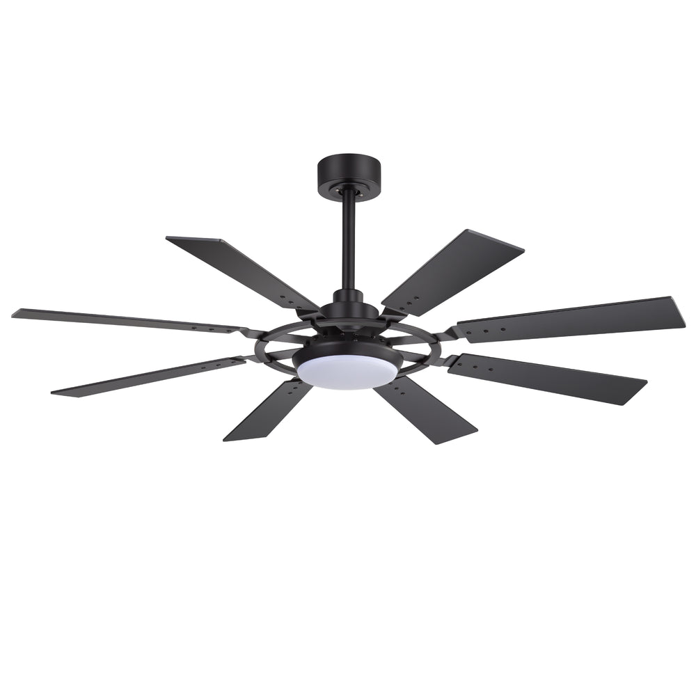 52-inch Modern Ceiling Fan with 8 Reversible Blades, 22W LED Light, Quiet DC Motor, 3 Color Temps, Remote Control, 4"and 8" Downrods Included