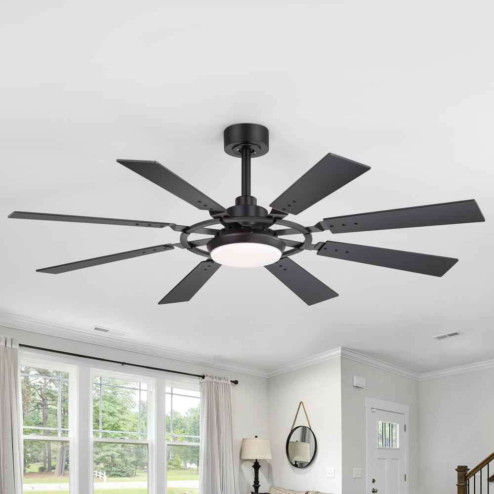 52-inch Modern Ceiling Fan with 8 Reversible Blades, 22W LED Light, Quiet DC Motor, 3 Color Temps, Remote Control, 4"and 8" Downrods Included