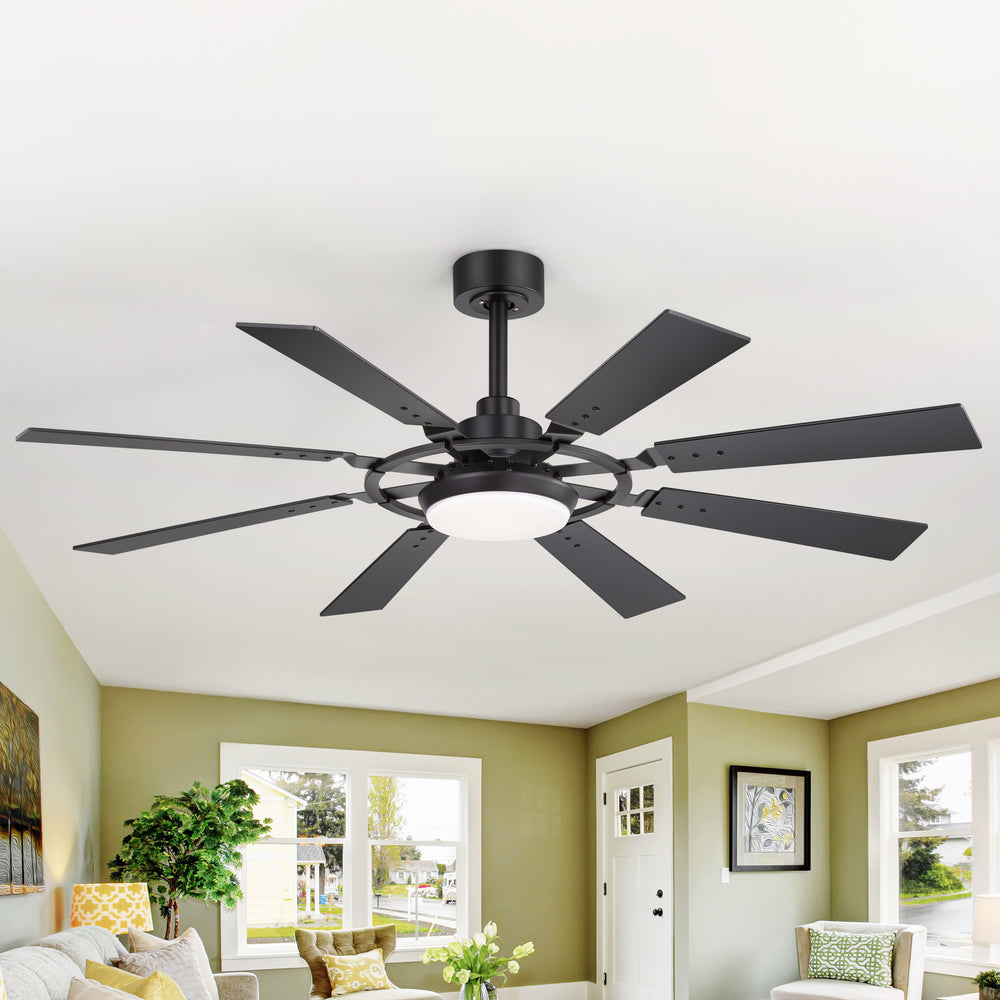 52-inch Modern Ceiling Fan with 8 Reversible Blades, 22W LED Light, Quiet DC Motor, 3 Color Temps, Remote Control, 4"and 8" Downrods Included