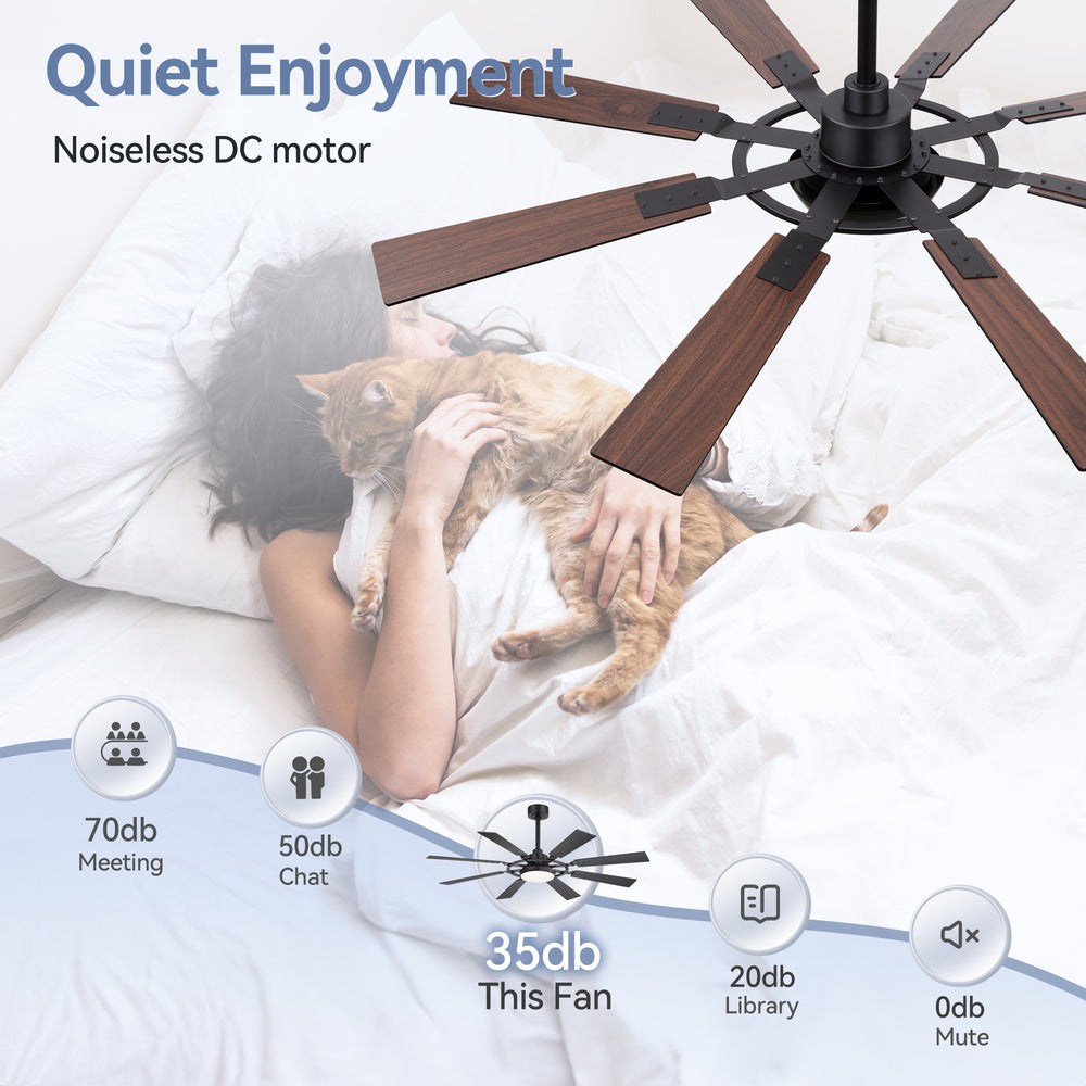 52-inch Modern Ceiling Fan with 8 Reversible Blades, 22W LED Light, Quiet DC Motor, 3 Color Temps, Remote Control, 4"and 8" Downrods Included