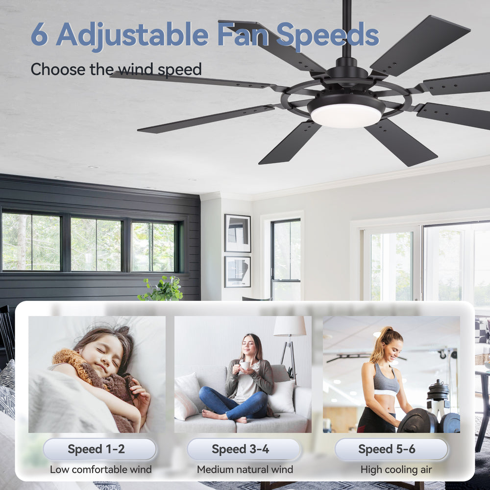 52-inch Modern Ceiling Fan with 8 Reversible Blades, 22W LED Light, Quiet DC Motor, 3 Color Temps, Remote Control, 4"and 8" Downrods Included