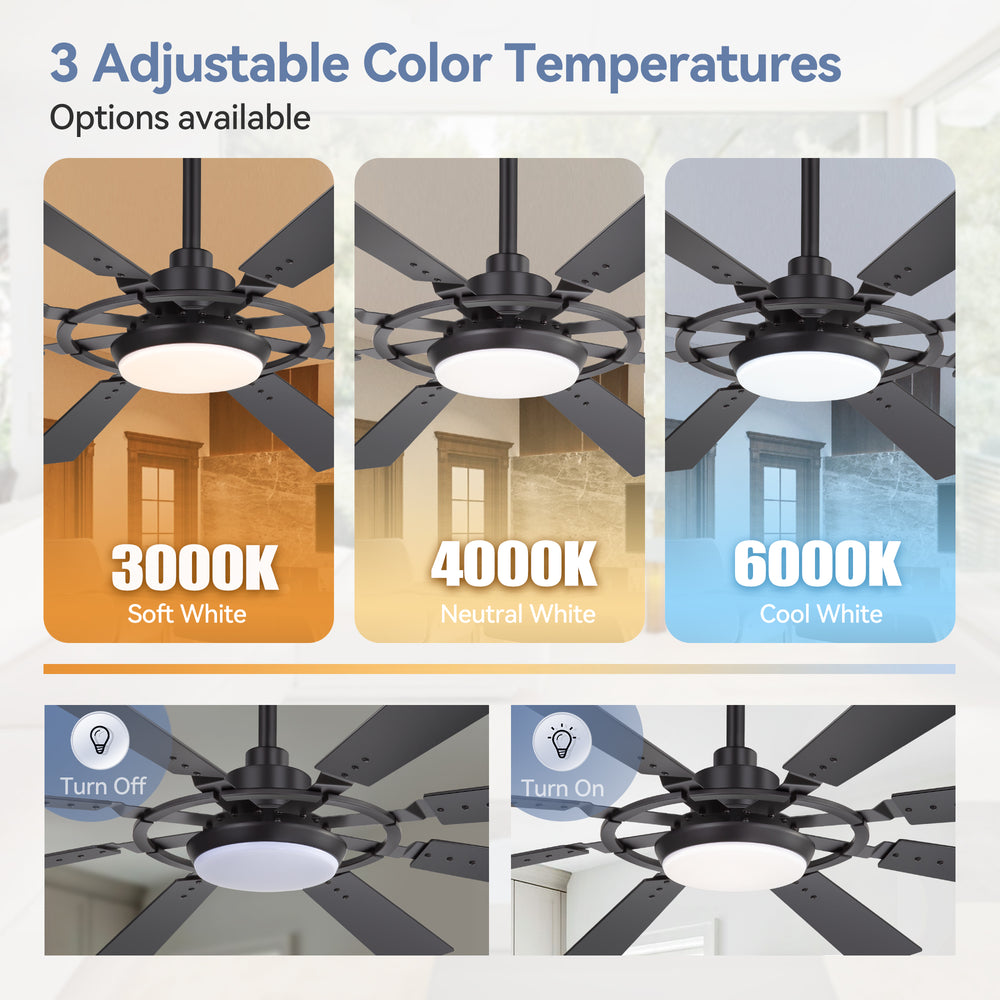 52-inch Modern Ceiling Fan with 8 Reversible Blades, 22W LED Light, Quiet DC Motor, 3 Color Temps, Remote Control, 4"and 8" Downrods Included