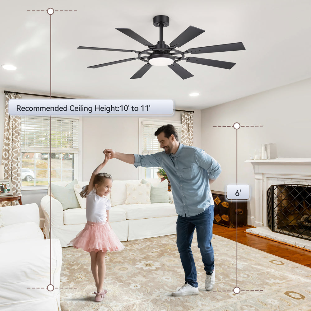 52-inch Modern Ceiling Fan with 8 Reversible Blades, 22W LED Light, Quiet DC Motor, 3 Color Temps, Remote Control, 4"and 8" Downrods Included