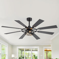52-inch Modern Ceiling Fan with 8 Reversible Blades, Quiet DC Motor, Remote Control, E12 Bulb Base,4" and 8" Downrods Included