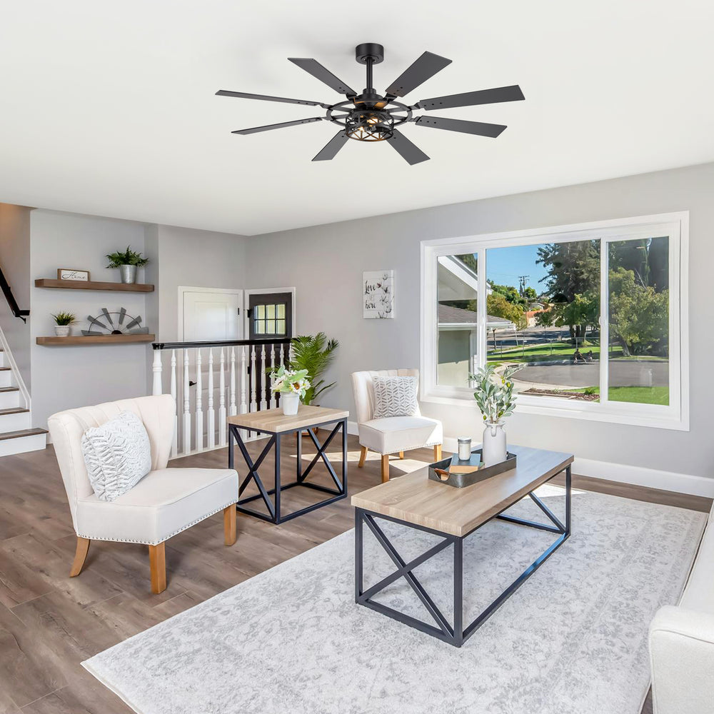 52-inch Modern Ceiling Fan with 8 Reversible Blades, Quiet DC Motor, Remote Control, E12 Bulb Base,4" and 8" Downrods Included