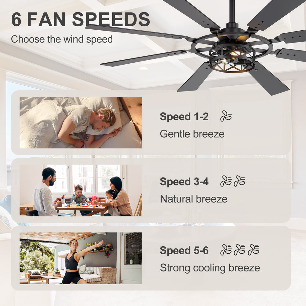 52-inch Modern Ceiling Fan with 8 Reversible Blades, Quiet DC Motor, Remote Control, E12 Bulb Base,4" and 8" Downrods Included