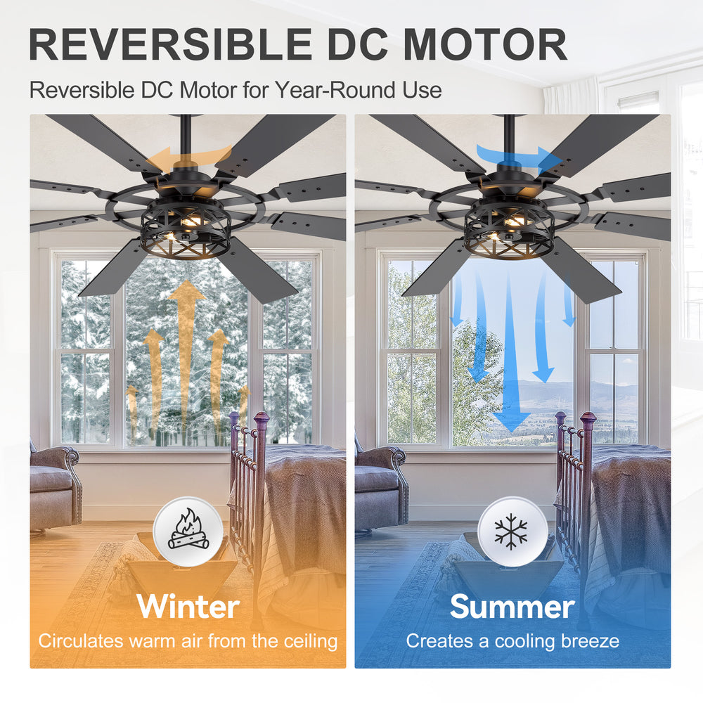 52-inch Modern Ceiling Fan with 8 Reversible Blades, Quiet DC Motor, Remote Control, E12 Bulb Base,4" and 8" Downrods Included