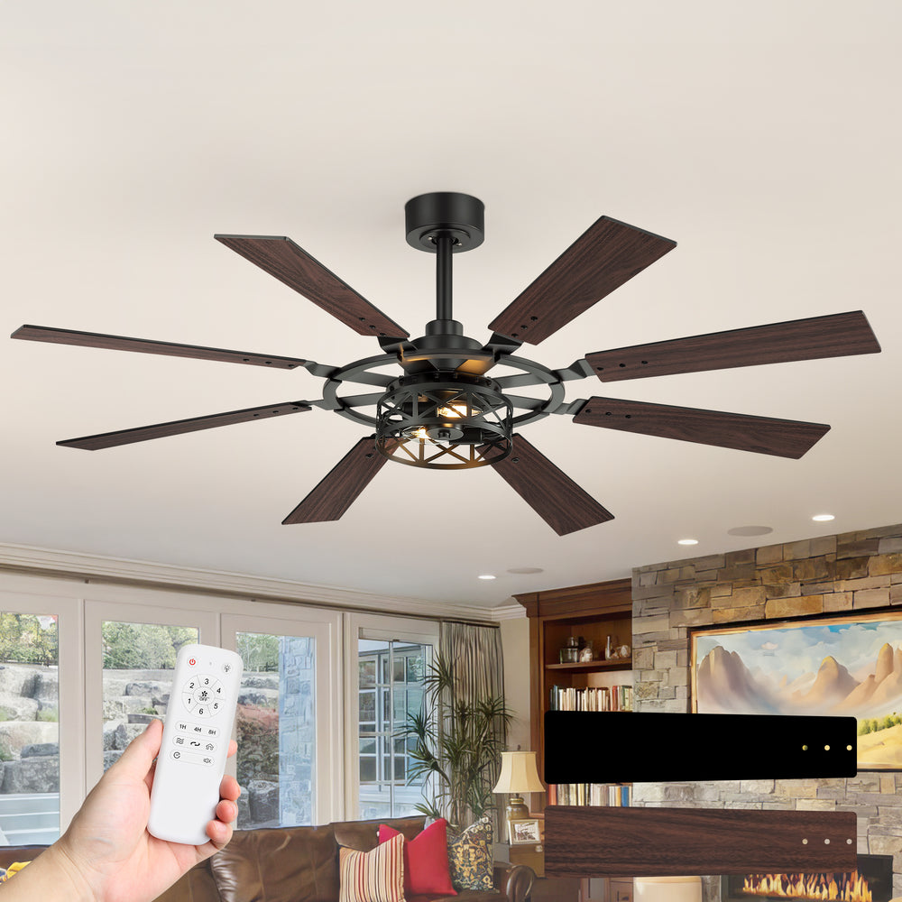 52-inch Modern Ceiling Fan with 8 Reversible Blades, Quiet DC Motor, Remote Control, E12 Bulb Base,4" and 8" Downrods Included