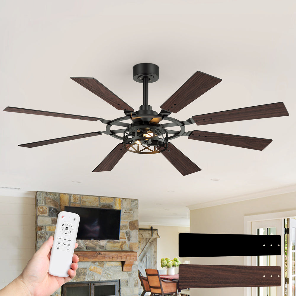52-inch Modern Ceiling Fan with 8 Reversible Blades, Quiet DC Motor, Remote Control, E12 Bulb Base,4" and 8" Downrods Included