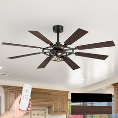 52-inch Modern Ceiling Fan with 8 Reversible Blades, Quiet DC Motor, Remote Control, E12 Bulb Base,4" and 8" Downrods Included
