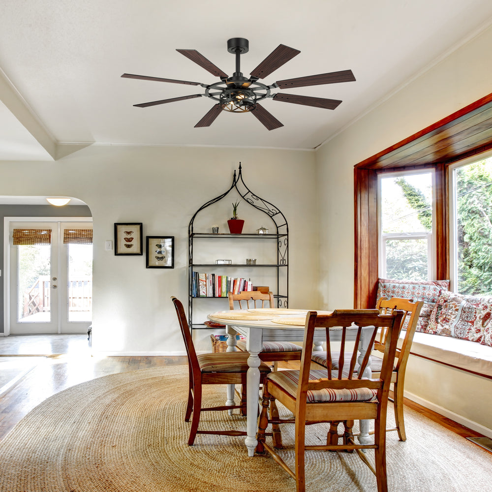 52-inch Modern Ceiling Fan with 8 Reversible Blades, Quiet DC Motor, Remote Control, E12 Bulb Base,4" and 8" Downrods Included