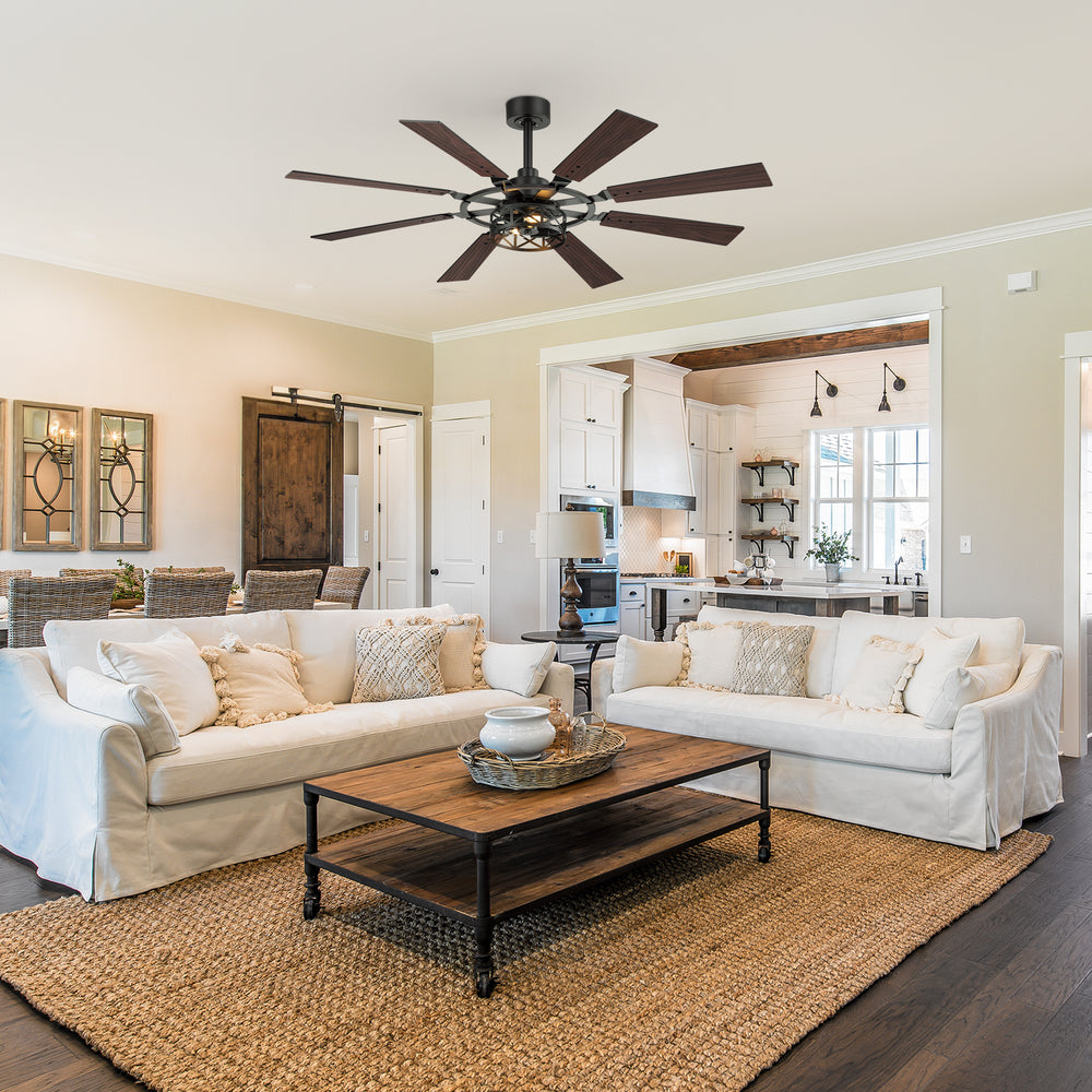 52-inch Modern Ceiling Fan with 8 Reversible Blades, Quiet DC Motor, Remote Control, E12 Bulb Base,4" and 8" Downrods Included