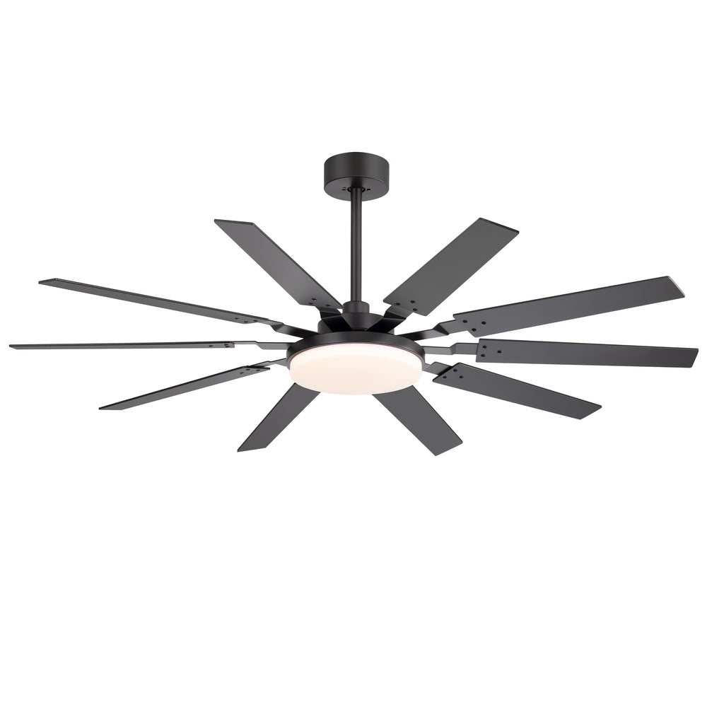 60-inch Modern Ceiling Fan with 10 Reversible Blades, 32W LED Light, Quiet DC Motor, Remote Control, 3 Color Temps, 5" and 10" Downrods Included