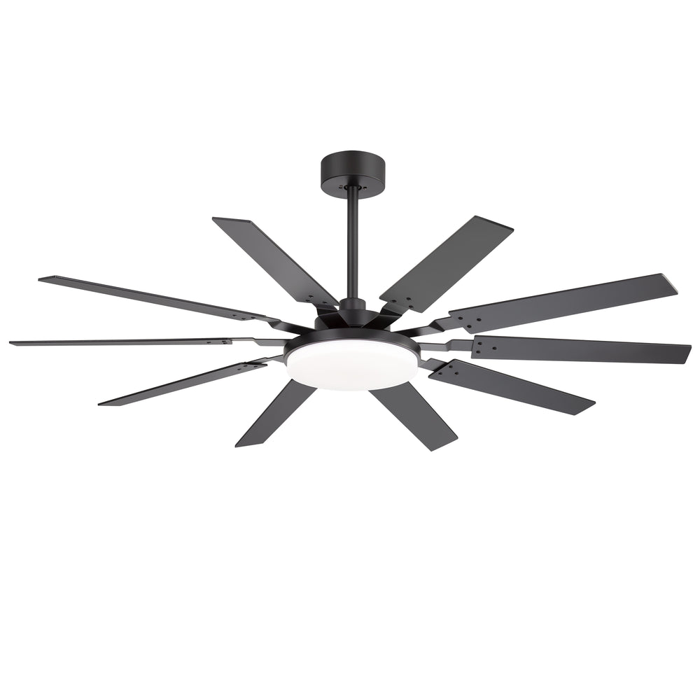 60-inch Modern Ceiling Fan with 10 Reversible Blades, 32W LED Light, Quiet DC Motor, Remote Control, 3 Color Temps, 5" and 10" Downrods Included