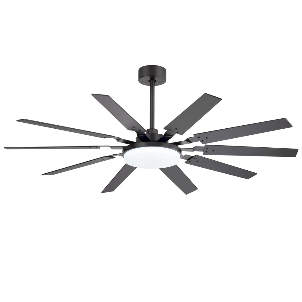 60-inch Modern Ceiling Fan with 10 Reversible Blades, 32W LED Light, Quiet DC Motor, Remote Control, 3 Color Temps, 5" and 10" Downrods Included
