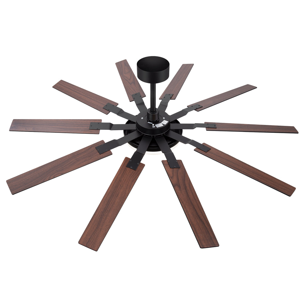 60-inch Modern Ceiling Fan with 10 Reversible Blades, 32W LED Light, Quiet DC Motor, Remote Control, 3 Color Temps, 5" and 10" Downrods Included