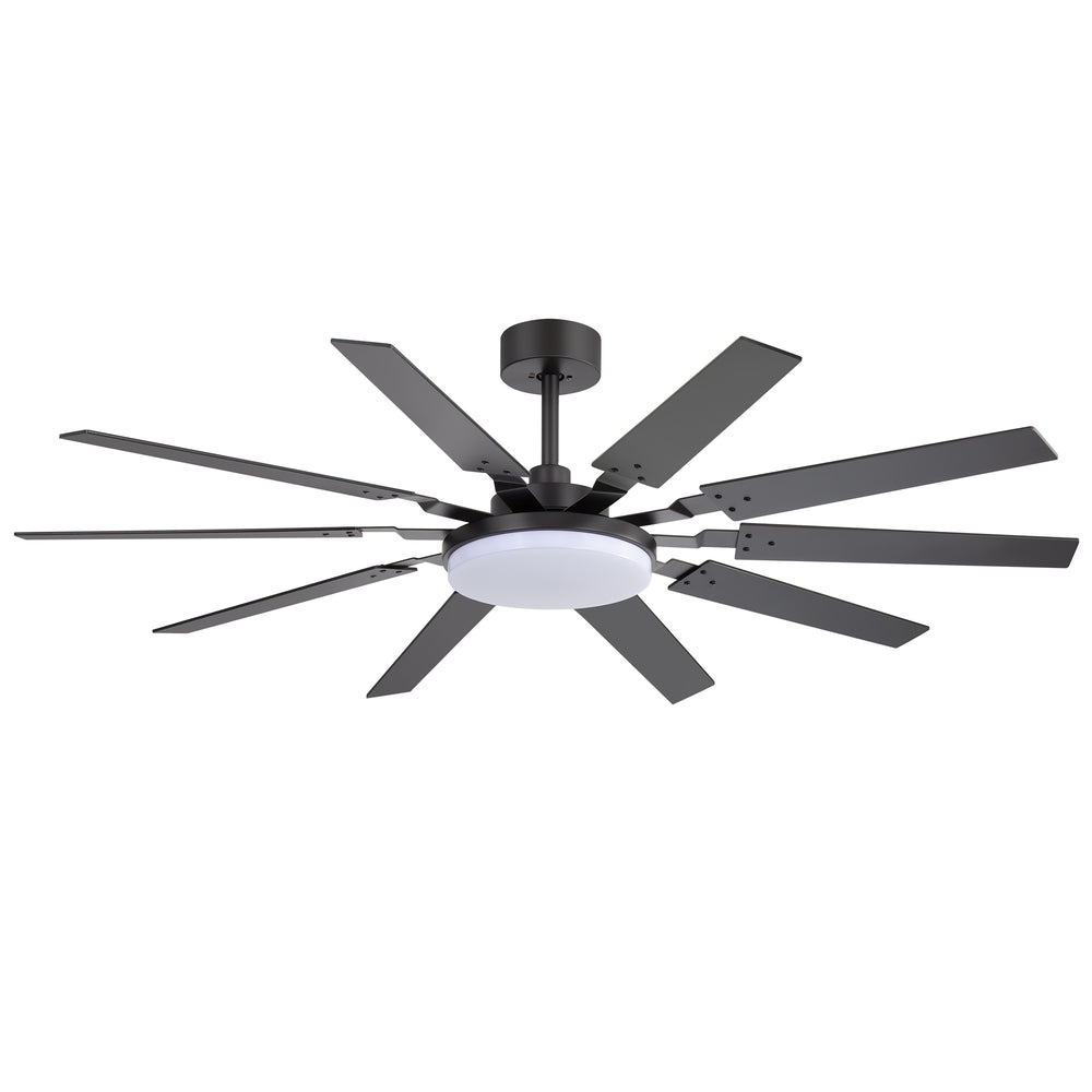 60-inch Modern Ceiling Fan with 10 Reversible Blades, 32W LED Light, Quiet DC Motor, Remote Control, 3 Color Temps, 5" and 10" Downrods Included