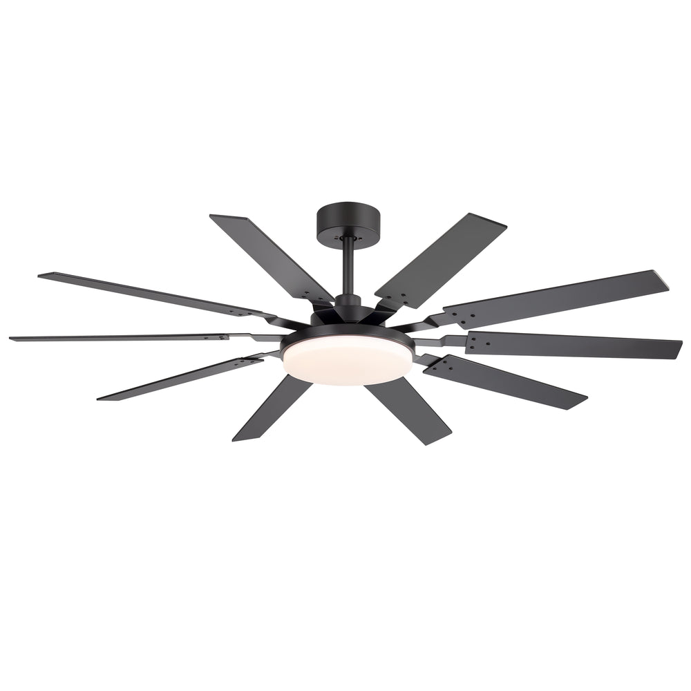 60-inch Modern Ceiling Fan with 10 Reversible Blades, 32W LED Light, Quiet DC Motor, Remote Control, 3 Color Temps, 5" and 10" Downrods Included
