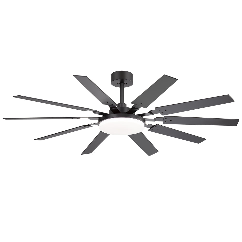 60-inch Modern Ceiling Fan with 10 Reversible Blades, 32W LED Light, Quiet DC Motor, Remote Control, 3 Color Temps, 5" and 10" Downrods Included
