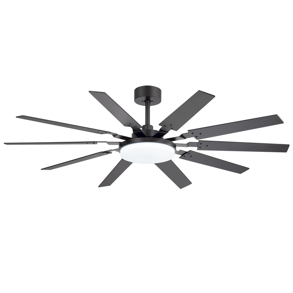 60-inch Modern Ceiling Fan with 10 Reversible Blades, 32W LED Light, Quiet DC Motor, Remote Control, 3 Color Temps, 5" and 10" Downrods Included