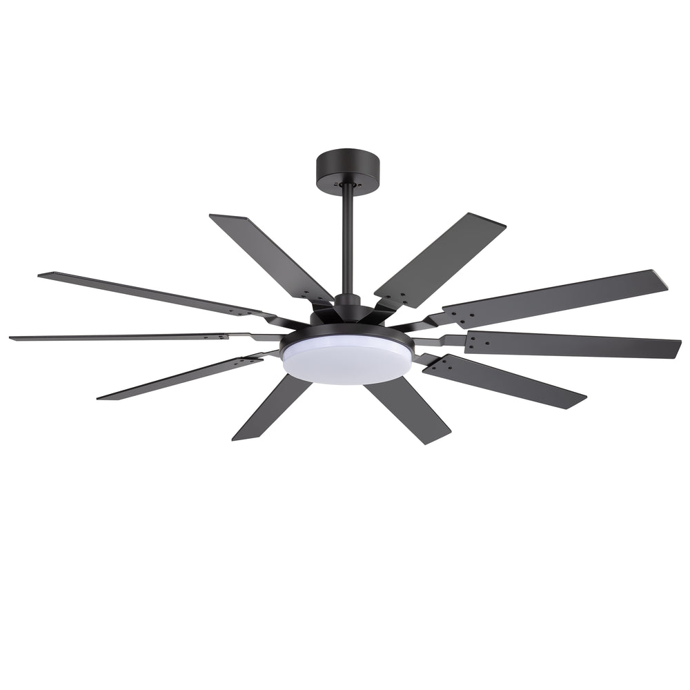 60-inch Modern Ceiling Fan with 10 Reversible Blades, 32W LED Light, Quiet DC Motor, Remote Control, 3 Color Temps, 5" and 10" Downrods Included