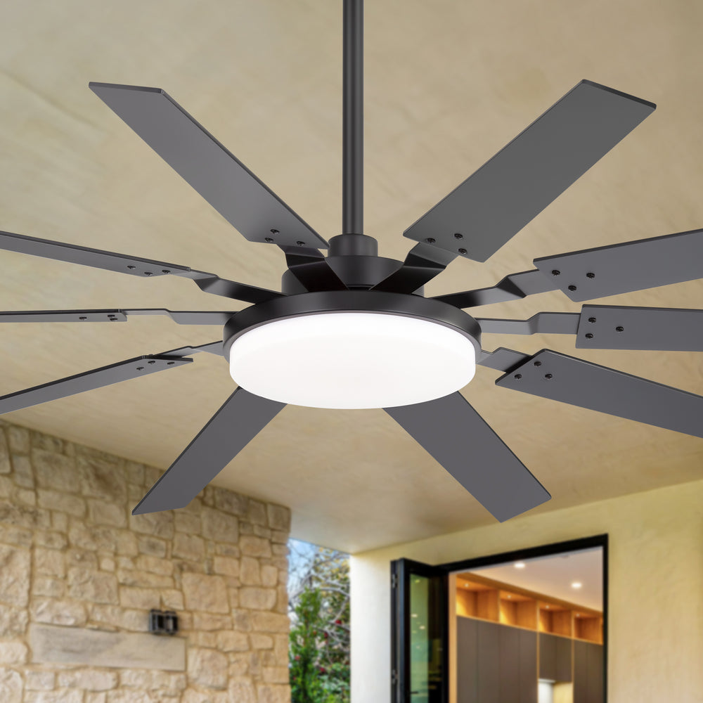 60-inch Modern Ceiling Fan with 10 Reversible Blades, 32W LED Light, Quiet DC Motor, Remote Control, 3 Color Temps, 5" and 10" Downrods Included
