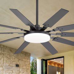 60-inch Modern Ceiling Fan with 10 Reversible Blades, 32W LED Light, Quiet DC Motor, Remote Control, 3 Color Temps, 5" and 10" Downrods Included