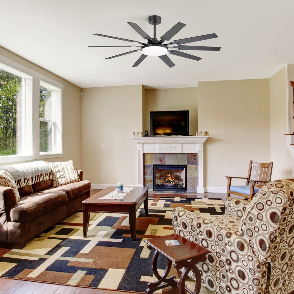 60-inch Modern Ceiling Fan with 10 Reversible Blades, 32W LED Light, Quiet DC Motor, Remote Control, 3 Color Temps, 5" and 10" Downrods Included