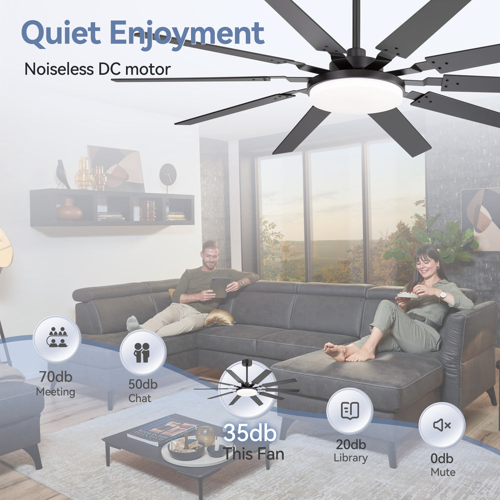 60-inch Modern Ceiling Fan with 10 Reversible Blades, 32W LED Light, Quiet DC Motor, Remote Control, 3 Color Temps, 5" and 10" Downrods Included