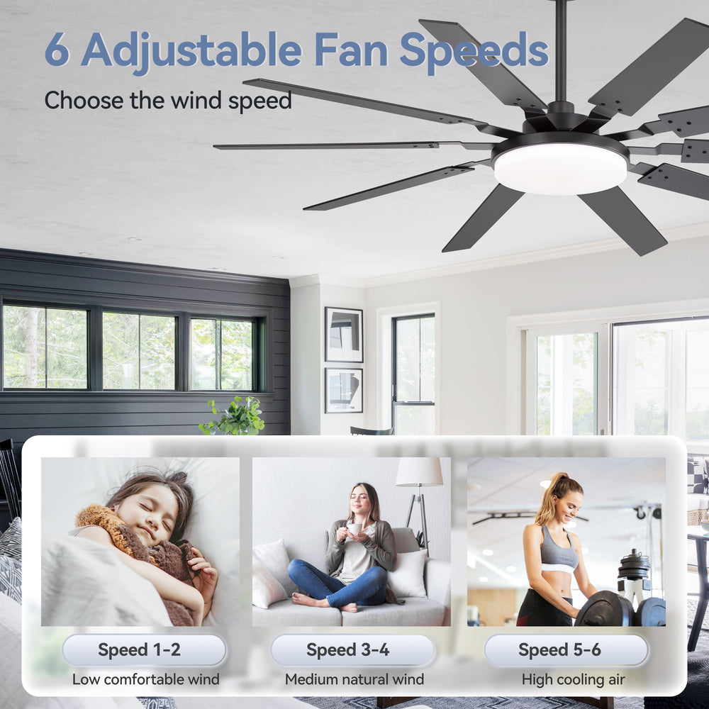 60-inch Modern Ceiling Fan with 10 Reversible Blades, 32W LED Light, Quiet DC Motor, Remote Control, 3 Color Temps, 5" and 10" Downrods Included