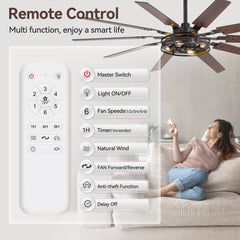 60-inch Reversible 10-Blade Open-Caged Metal Ceiling Fan with Light Kit, Remote Control, Quiet DC 6-Speed Motor, 5" and 10" Downrods and Dual-Finish Blades