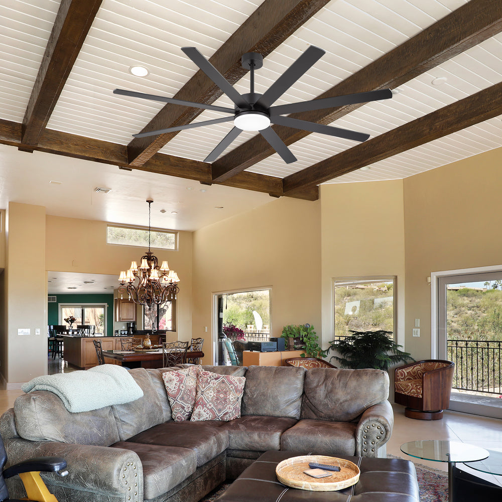 72-Inch Extra-Large Ceiling Fan with LED Light and Remote – 8 Reversible Dual-Finish Blades, Quiet Energy-Efficient DC Motor with 6 Speeds & Reversible Airflow, 3-Color LED with Memory Function, Includes 5", 10", 15" Downrods for Flexible Installation