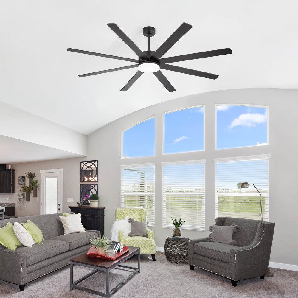 72-Inch Extra-Large Ceiling Fan with LED Light and Remote – 8 Reversible Dual-Finish Blades, Quiet Energy-Efficient DC Motor with 6 Speeds & Reversible Airflow, 3-Color LED with Memory Function, Includes 5", 10", 15" Downrods for Flexible Installation