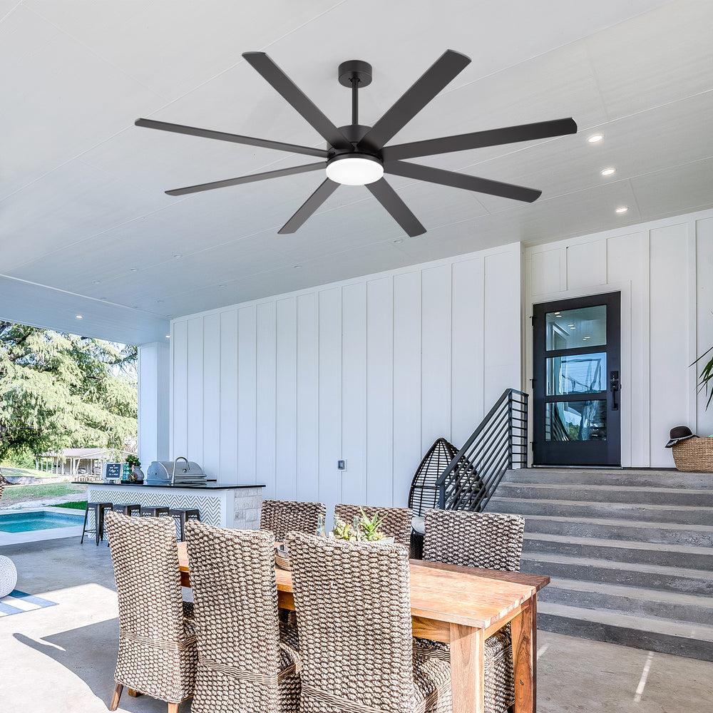 72-Inch Extra-Large Ceiling Fan with LED Light and Remote – 8 Reversible Dual-Finish Blades, Quiet Energy-Efficient DC Motor with 6 Speeds & Reversible Airflow, 3-Color LED with Memory Function, Includes 5", 10", 15" Downrods for Flexible Installation