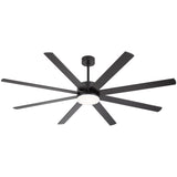 Studio bottom-up view Luminor 72-inch extra large black 8-blade ceiling fan with LED light on

