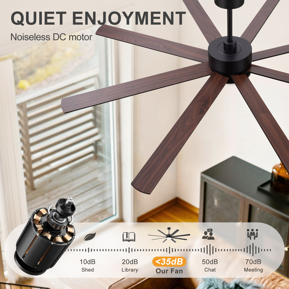 Quiet DC motor used in the AeroWalnut 72 inch black ceiling fan with light