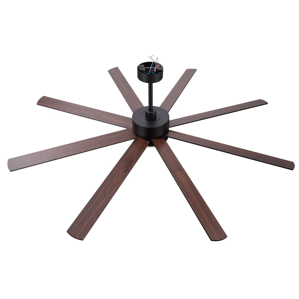 72-Inch Extra-Large Ceiling Fan with LED Light and Remote – 8 Reversible Dual-Finish Blades, Quiet Energy-Efficient DC Motor with 6 Speeds & Reversible Airflow, 3-Color LED with Memory Function, Includes 5", 10", 15" Downrods for Flexible Installation