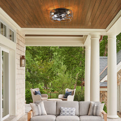 12-inch Flush Mount Caged Ceiling Fan with Light, 7 ABS Blades, DC Motor, 6-Speed Remote