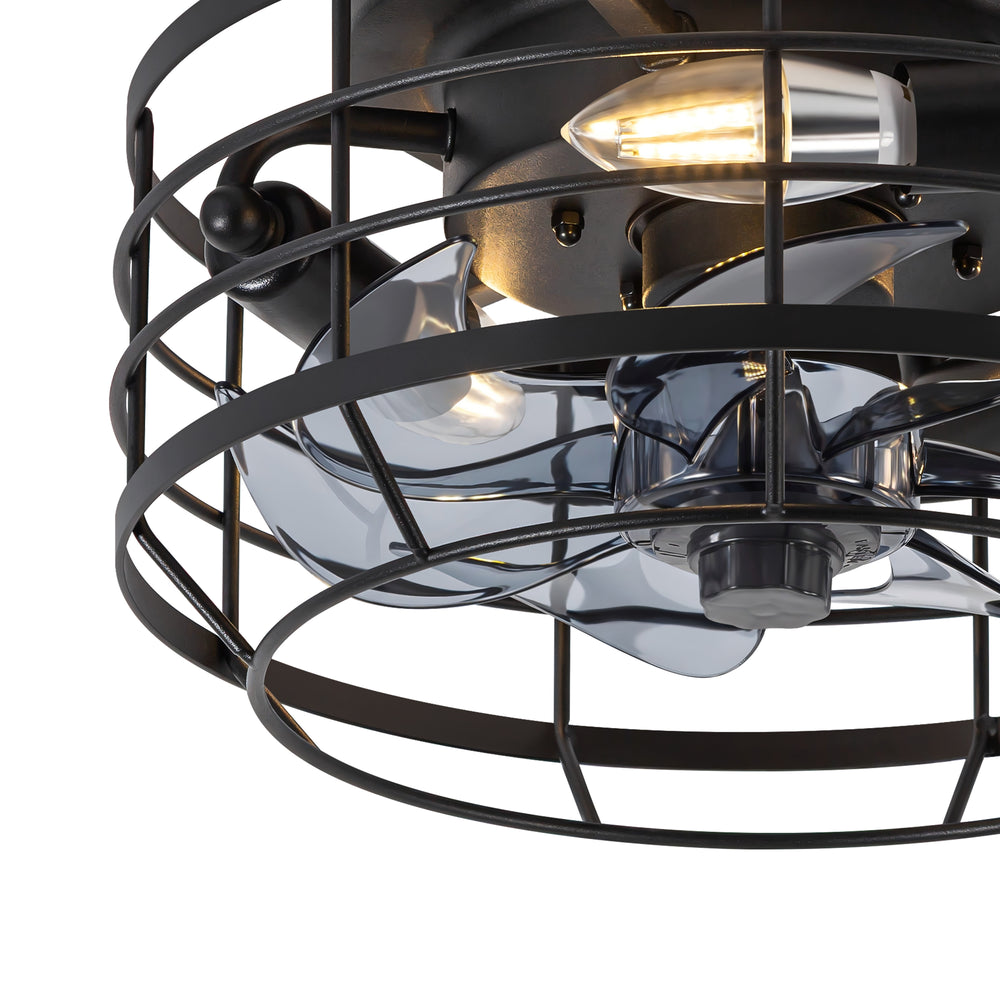 11.8" Caged Ceiling Fan with Light, Matte Black/Stain Nickel Finish, 7 ABS Blades, E12 Bulb Base, DC Motor, 6 Speeds, Reverse Function, Timer, Remote Control, Flush Mount