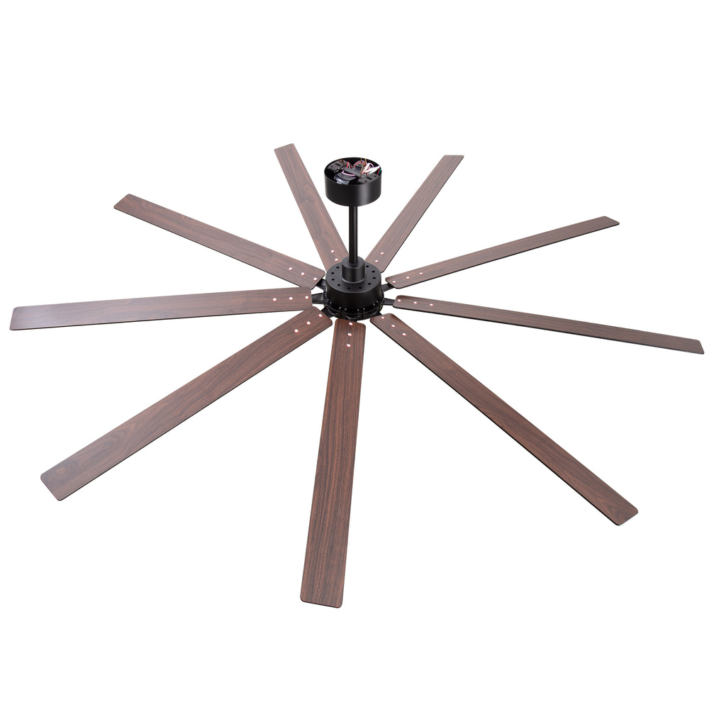 84" Industrial Matte Black Ceiling Fan No Light with Remote Control, 9 Reversible Blades, DC Motor, 6 Speeds, Forward/Reverse Airflow, 3 Downrods (8"/12"/24"), For Large Indoor Spaces