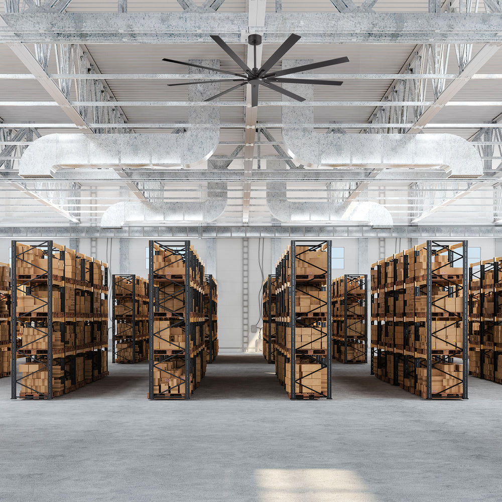 84" Industrial Matte Black Ceiling Fan No Light with Remote Control, 9 Reversible Blades, DC Motor, 6 Speeds, Forward/Reverse Airflow, 3 Downrods (8"/12"/24"), For Large Indoor Spaces