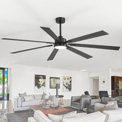 Large 72" Modern Ceiling Fan with LED Light and Remote, 7 Reversible Black/Dark Walnut Blades, Quiet DC Motor, 6-Speed Reversible Airflow, 3-Color Temperature, Includes 6"/12"/24" Downrods for Sloped or Flat Ceilings